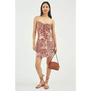 Anthropologie Blue Tassel Strapless Tie Front Mini Dress Red L